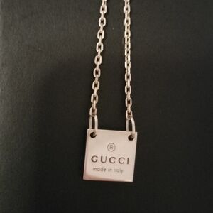 GUCCI Sterling Silver 925 Square Charm Necklace